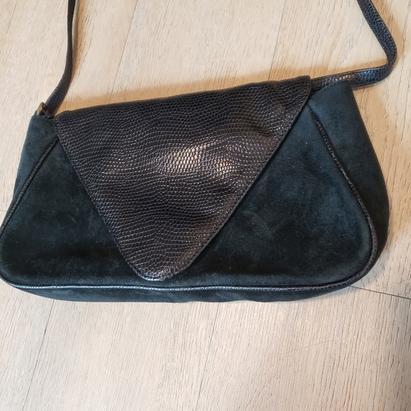 Black Suede Leather Purse Elegant Coctail Purse - Picture 2 of 8